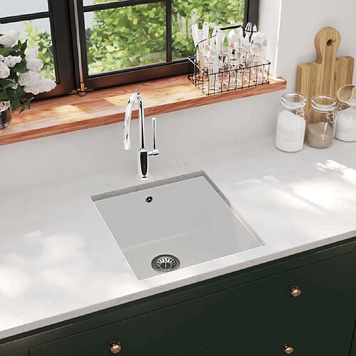 vidaXL Évier Cuisine Granit Seul Lavabo Blanc