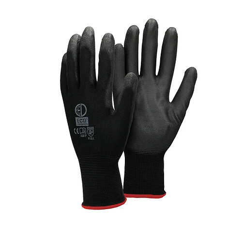ECD Germany 4 Paire de Gants de Travail en PU - Taille 7 - Noir