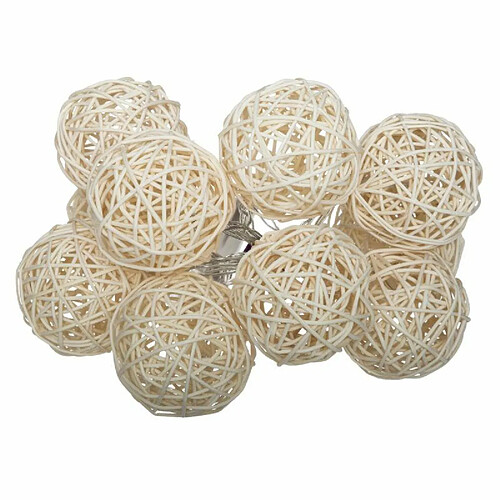 Guirlande lumineuse LED rotin 10 boules - Ivoire