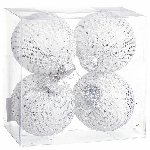 BigBuy Boules de Noël Blanc Argenté