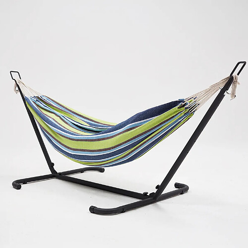 Concept Usine Hamac sur pied 2,6 m avec toile en polyester bleu et vert COPACABANA