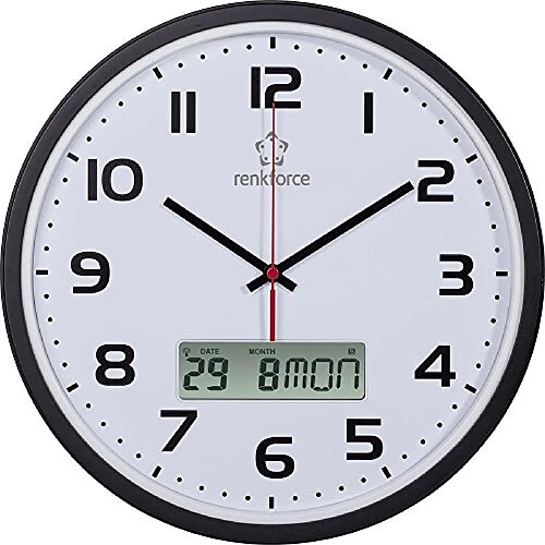 Horloge murale digitale et analogique - Noir et blanc