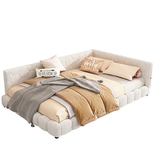 MIVRAY Lit adulte double 140x200 cm, LED 16 couleurs USB et USB C, velours blanc