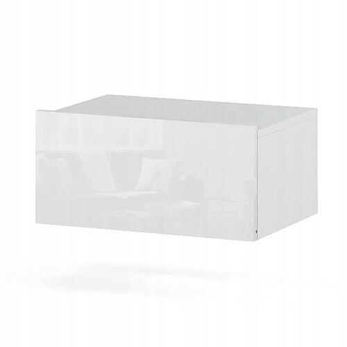 Stiv-Meubles Table de Chevet Murale Blanc brillant avec Tiroir - Meuble Suspendu de Chambre Moderne