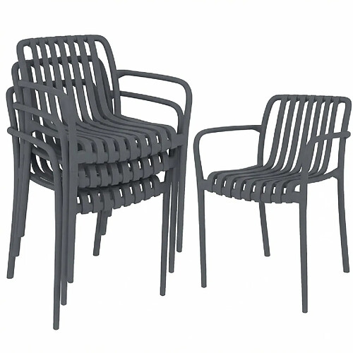 STILVORA Lot de 4 chaises de jardin 55/58,5/81,5 cm gris foncé en plastique empilables