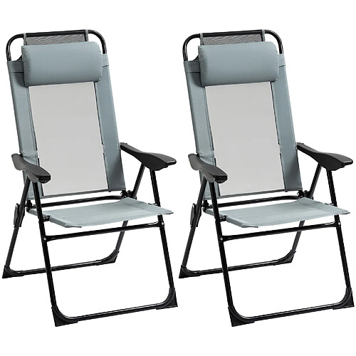 STILVORA Lot de 2 chaises pliantes 62/70/109 cm gris en acier à dossier réglable