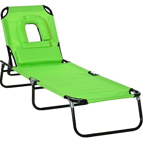 STILVORA Bain de soleil 190/56/28 cm vert en métal pliable avec ouverture visage