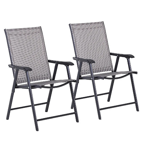 STILVORA Lot de 2 chaises de camping 58/64/94 cm gris en métal pliantes avec accoudoirs