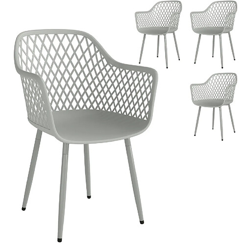 STILVORA Lot de 4 chaises de jardin 56/51/84 cm gris en métal et plastique anti-UV