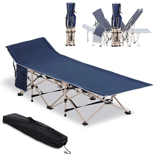 STILVORA Lit de camp 190/68/52 cm bleu en polyester pliable avec sac de transport