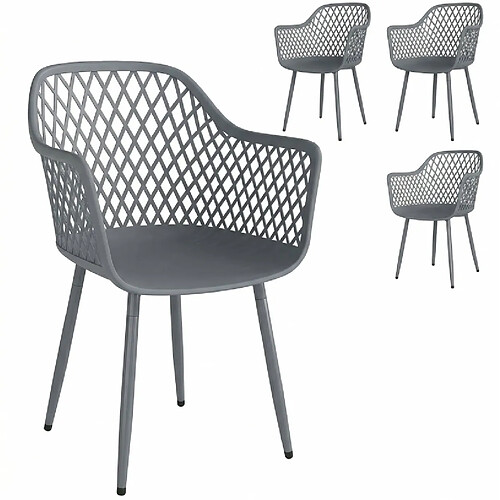 STILVORA Lot de 4 chaises de jardin 56/51/84 cm gris foncé en métal anti-UV