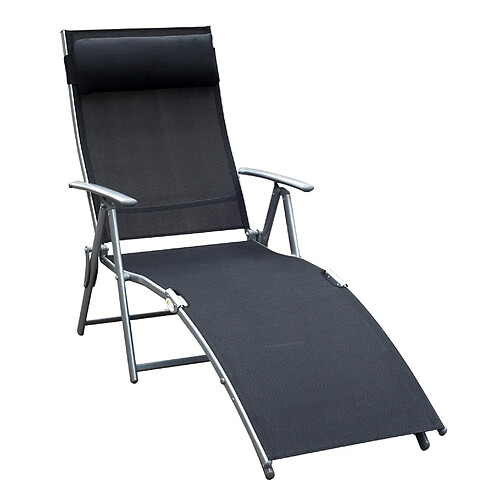 STILVORA Bain de soleil 137/63,5/100,5 cm noir en métal avec dossier réglable