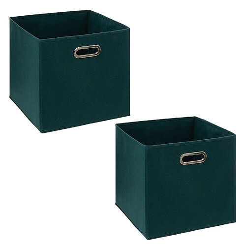 Toilinux Lot de 2 boites de rangement en tissu MIX'N MODUL - L.31 x l.31 x H.31 cm - Bleu pétrole