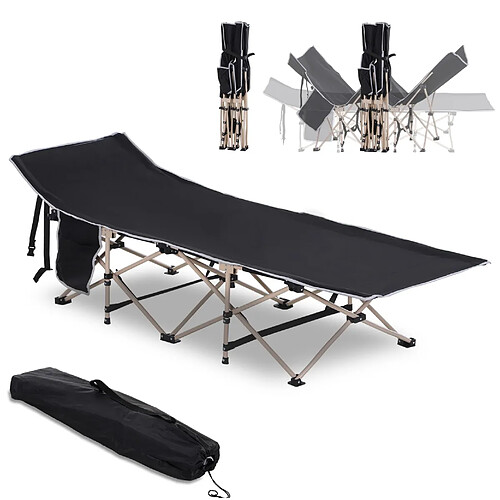 STILVORA Lit de camp 190/68/52 cm noir en polyester pliable avec housse de transport