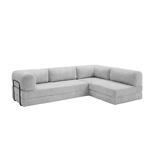 Casanova Canapé d'angle velours côtelé 4 places Gris clair Gauche