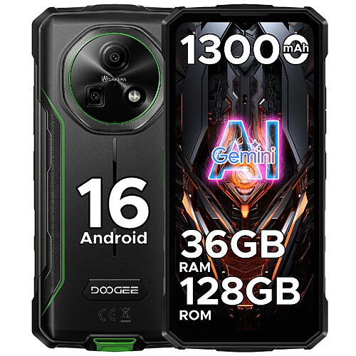 DOOGEE Fire 7 Vert Smartphone, 36Go/128Go, 6.6" 90Hz, Android 16, 13000mAh, 64MP 5G NFC