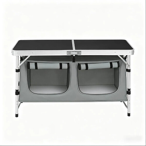 STILVORA Table de camping pliante 120/47/62/69,5 cm noir et gris en aluminium avec sac