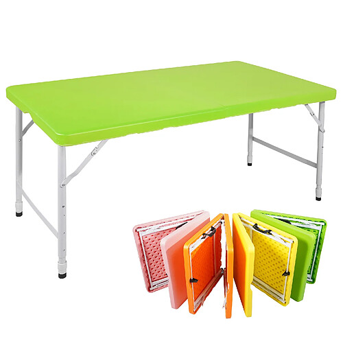 STILVORA Table pliante 125/61/58-74 cm verte en fer et plastique avec hauteur réglable