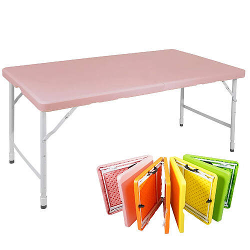 STILVORA Table pliante 125/61/58-74 cm rose en fer et plastique réglable avec poignée