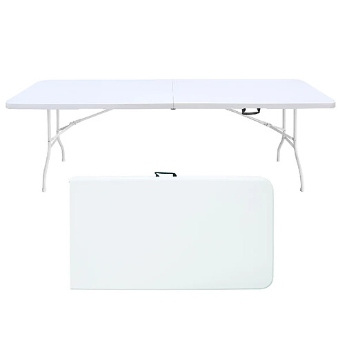STILVORA Table pliante 244/76/73,6 cm blanche en fer et plastique avec poignée