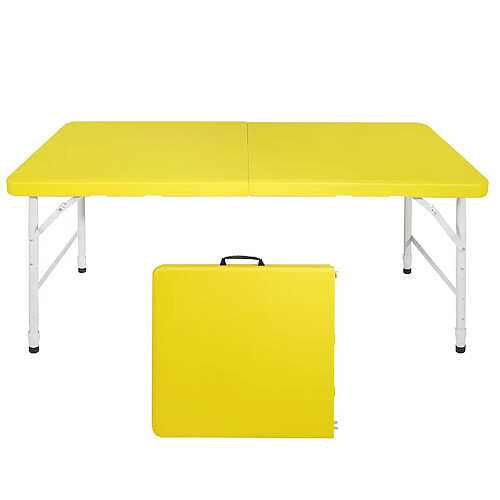 STILVORA Table pliante 125/61/58-74 cm jaune en fer et plastique réglable et portable