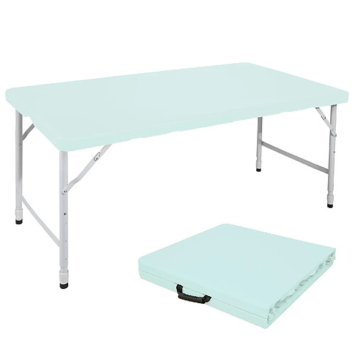 STILVORA Table pliante 125/61/74 cm bleue en fer et plastique à hauteur réglable