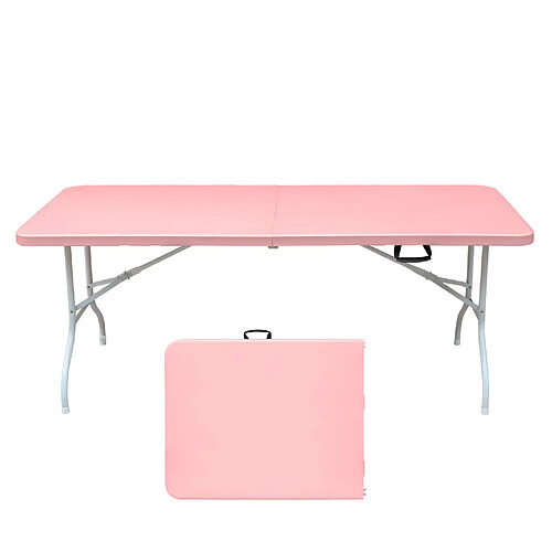 STILVORA Table pliante 180/73,6/73,6 cm rose en fer et plastique avec poignée