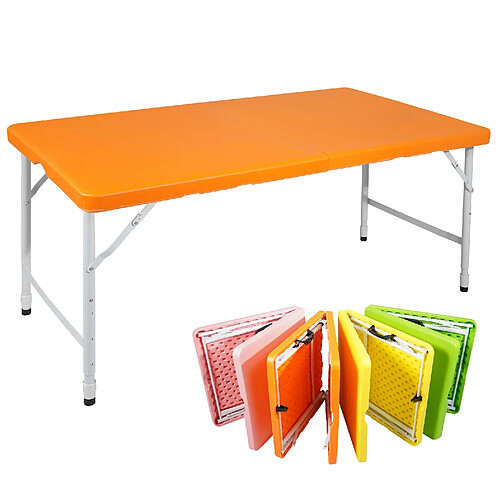 STILVORA Table pliante 125/61/58-74 cm orange en fer et plastique réglable avec poignée