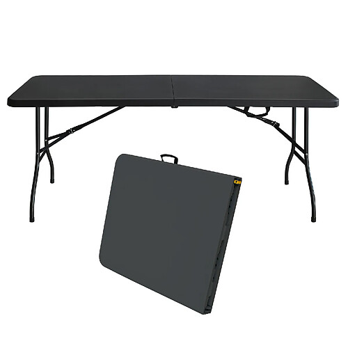 STILVORA Table pliante 180/73,6/73,6 cm noire en fer et plastique avec poignée