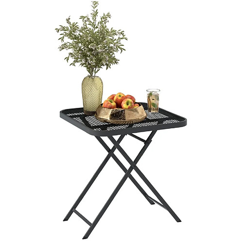 STILVORA Table de jardin pliable 70/70/72 cm noir en acier au design ajouré