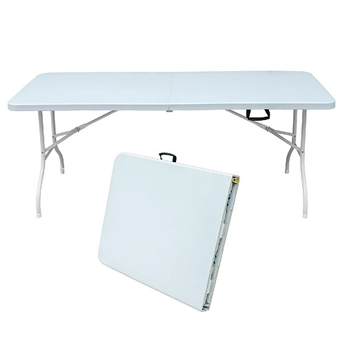 STILVORA Table pliante 180/73,6/73,6 cm blanche en fer et plastique avec poignée