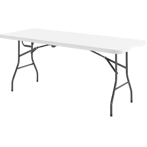 STILVORA Table pliante de camping 180/74/74 cm blanche en métal avec poignée de transport