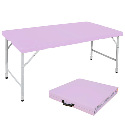 STILVORA Table pliante 125/61/58-74 cm violette en fer et plastique réglable avec poignée