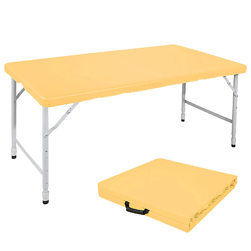 STILVORA Table pliante 125/61/58-74 cm jaune en fer et plastique réglable
