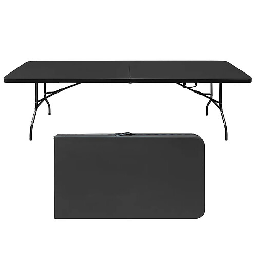 STILVORA Table pliante 244/76/73,6 cm noire en fer et plastique avec poignée