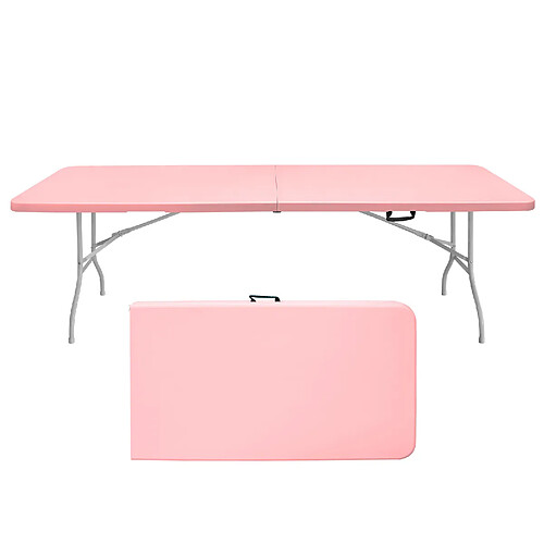 STILVORA Table pliante 244/76/73,6 cm rose en fer et plastique avec poignée