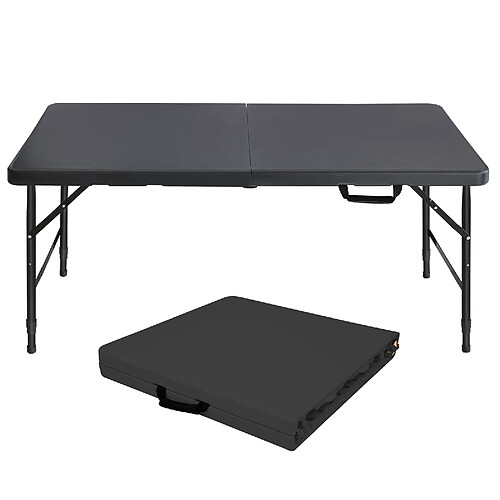 STILVORA Table pliante 125/61/58-74 cm noire en fer et plastique réglable avec poignée