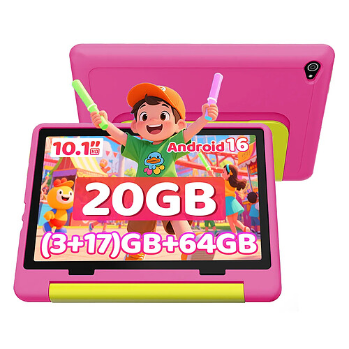 byxsb Tablette Enfant Android 16 10,1", 20 Go RAM, 64 Go ROM, Coque Antichoc