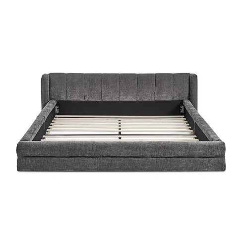STILVORA Lit double 160/200 cm gris foncé en chenille avec tête de lit matelassée