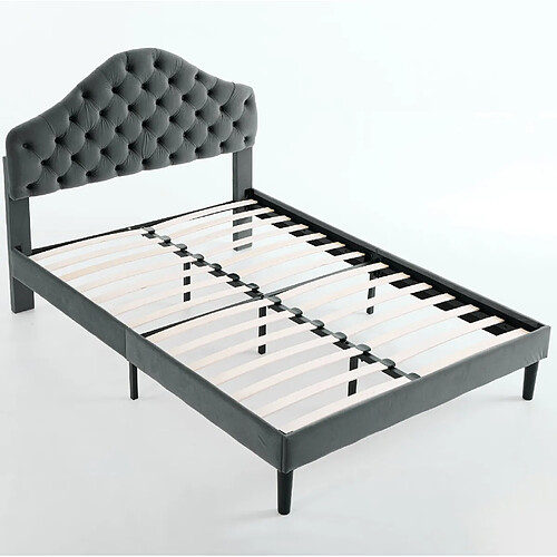 STILVORA Lit simple 140/200 cm gris en velours avec tête de lit réglable