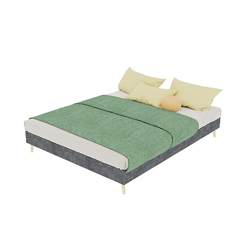 STILVORA Lit 140/200 cm gris en tissu et métal avec tête de lit haute