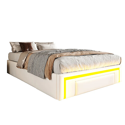 STILVORA Lit 90/200 cm blanc en simili cuir avec tiroirs et bande LED