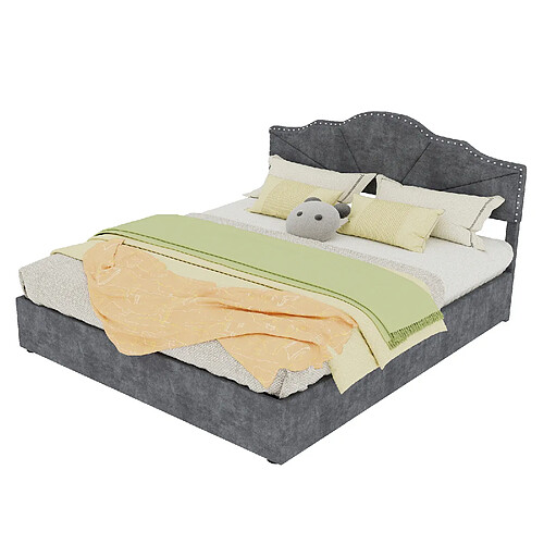 STILVORA Lit rembourré 160/200 cm gris en tissu et métal avec tête de lit géométrique