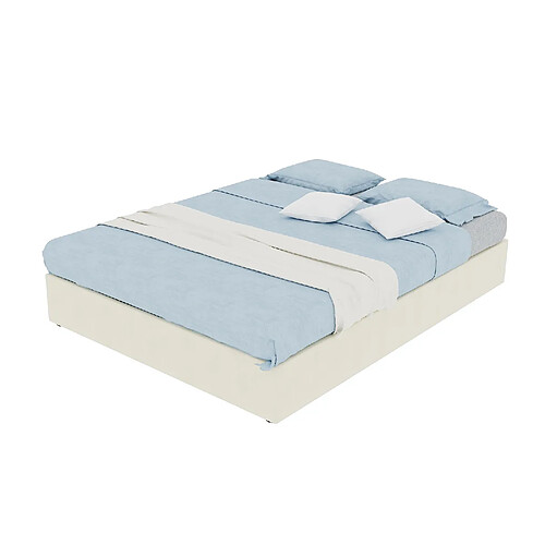 STILVORA Cadre de lit 140/200 cm beige en tissu et métal avec vérins et matelas