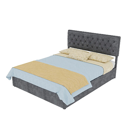 STILVORA Lit coffre 140/200 cm gris en tissu et métal avec matelas inclus