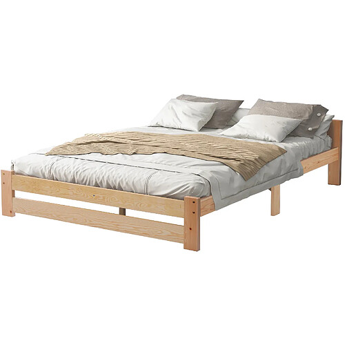 STILVORA Lit futon 140/200 cm naturel en bois massif avec tête de lit et sommier