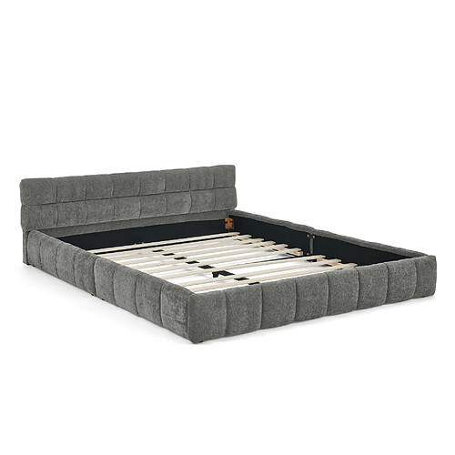 STILVORA Lit double 160/200 cm gris foncé en chenille avec cadre bois et fer