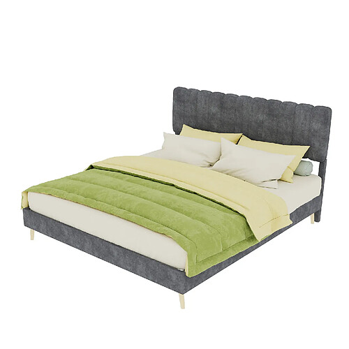 STILVORA Lit rembourré 160/200 cm gris en tissu et métal avec tête de lit haute