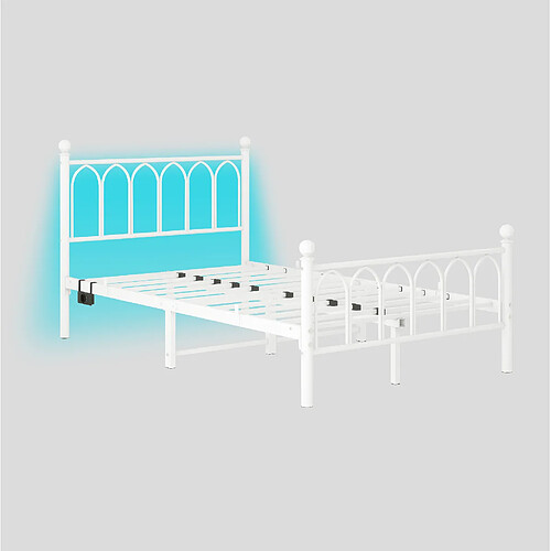 STILVORA Lit 120/200 cm blanc en MDF et métal avec LED et station de charge
