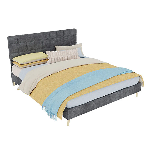 STILVORA Lit double 160/200 cm gris en tissu et métal avec tête de lit matelassée